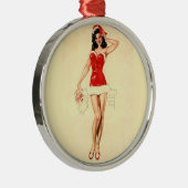 Pin Up Girl met Santa Mask Metalen Ornament (Rechts)