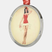 Pin Up Girl met Santa Mask Metalen Ornament (Links)