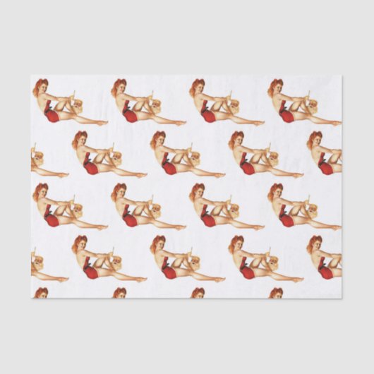 Pin Up Girl met Santa Mask Tissuepapier (Voorkant)