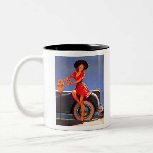 Pin Up Girl NO PARKING Tweekleurige Koffiemok (Links)