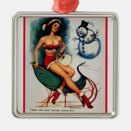 Pin Up Girl on Sleigh Metalen Ornament