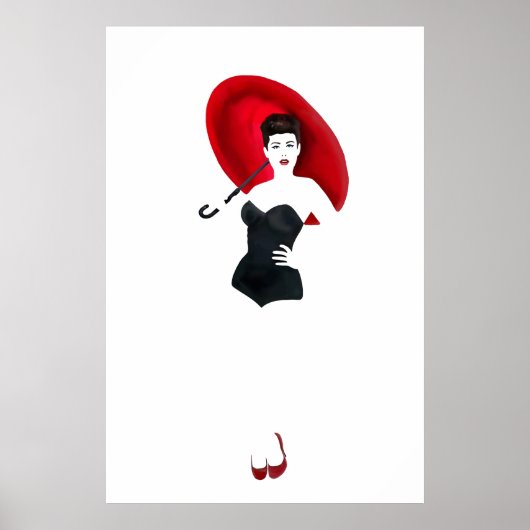  pin-up girl - Red Umbrella Poster (Voorkant)