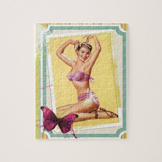 Pin up girl vintage bikini scrapbook style legpuzzel (Verticaal)