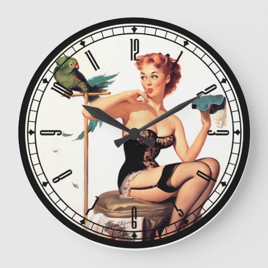 Pin-Up Girl Wall Clock Grote Klok (Voorkant)