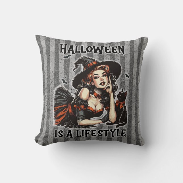  Pin-Up Halloween Witch Tweezijdige Print Kussen (Voorkant)