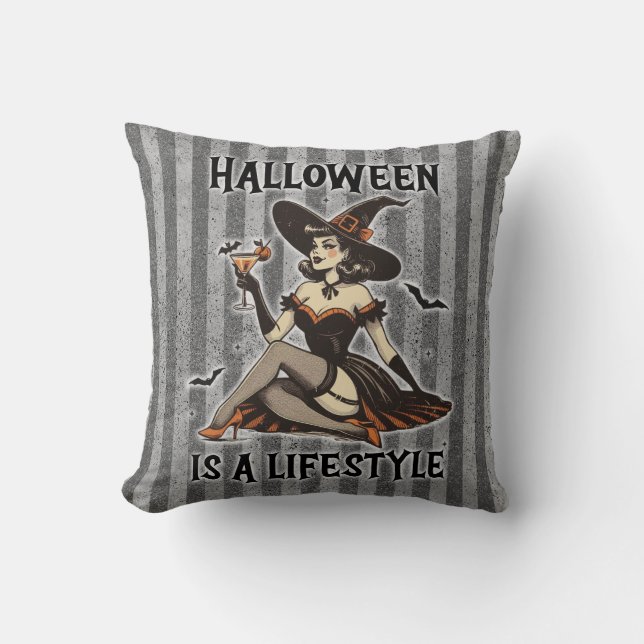  Pin-Up Halloween Witch Tweezijdige Print Kussen (Voorkant)