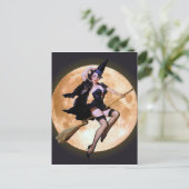 Pin-up heks tegen een oogst maan briefkaart (Staand voorkant)