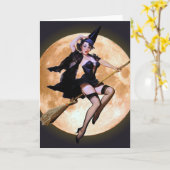 Pin-up heks tegen een oogst maan kaart (Gele Bloem)