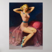 Pin-Up in Roze  Vrouw Kunst Poster (Voorkant)