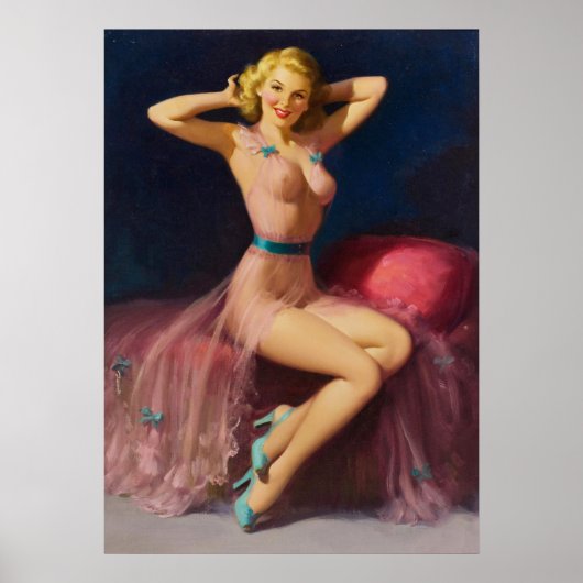 Pin-Up in Roze  Vrouw Kunst Poster (Voorkant)