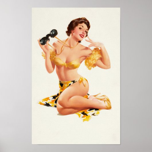 Pin-Up Lady met verrekijker Poster (Voorkant)