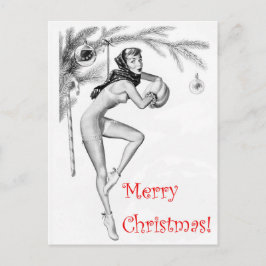 Pin-up meisje als kerstboomversiering, vintage briefkaart