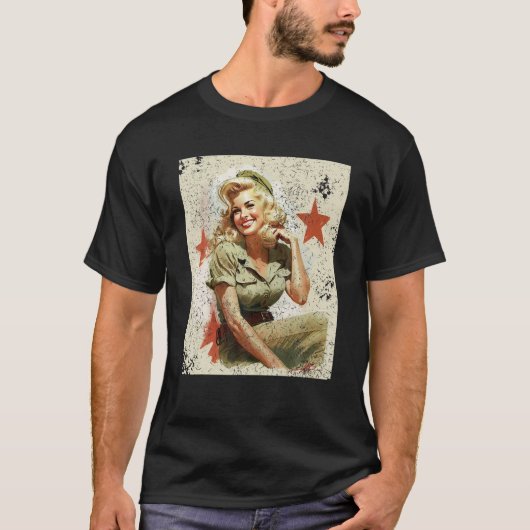 Pin Up Meisje Blond WWII Graphic T Shirt (Voorkant)