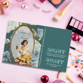 Pin-up meisje cosmetoloog haar make-up artiest flyer