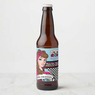 Pin-up-meisje, gecheckt & luipaard bier etiket