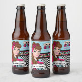 Pin-up Meisje, Geruit & Luipaard Bier Etiket (Flessen)