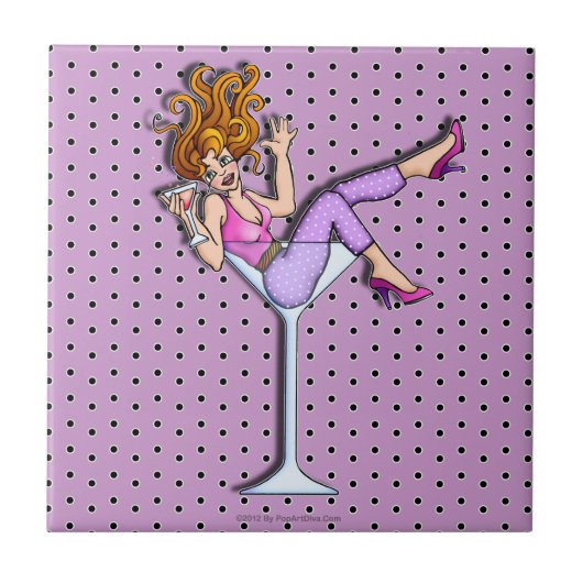 Pin-up meisje in een Martini-glas (rood) Onderzett Tegeltje (Voorkant)