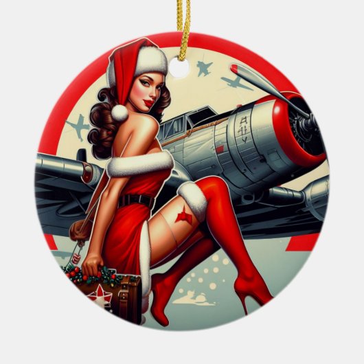 Pin-up Meisje Kerstmis Ornament (Voorkant)