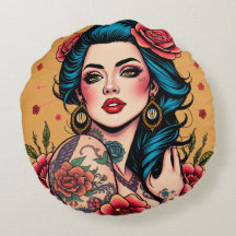 Pin-up meisje met blauwe haren en rozen