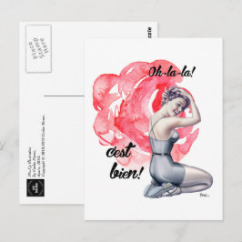 Pin-Up Meisje met Floral Achtergrond Briefkaart