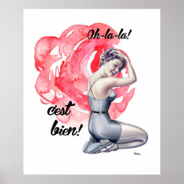 Pin-Up Meisje met Floral Achtergrond Poster
