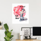 Pin-Up Meisje met Floral Achtergrond Poster (Thuiskantoor)