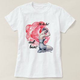 Pin-Up Meisje met Floral Achtergrond T-shirt