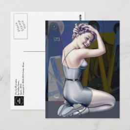 Pin-Up Meisje met Industriële Achtergrond Briefkaa Briefkaart