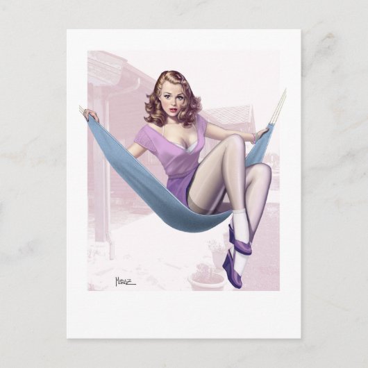 Pin-Up Meisje met stedelijke achtergrond Briefkaart (Voorkant)