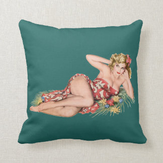 pin-up meisje mooi blondine die sarong + hibiscus  kussen