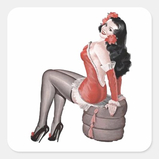 Pin-up-meisje op bandenvierkant ticker vierkante sticker (Voorkant)