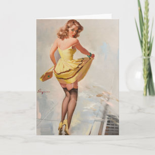 Pin-Up Meisje op een Regenachtige Dag Kaart