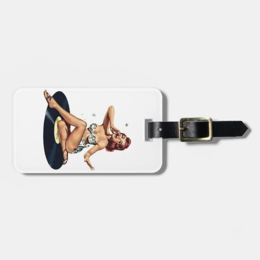 Pin-up-meisje op record bagagelabel (Voorkant horizontaal)