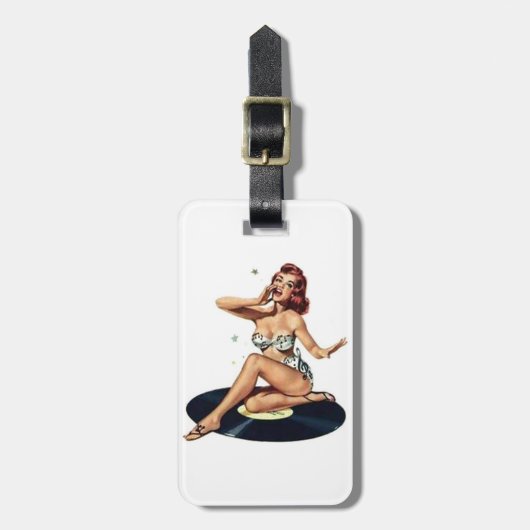 Pin-up-meisje op record bagagelabel (Voorkant verticaal)