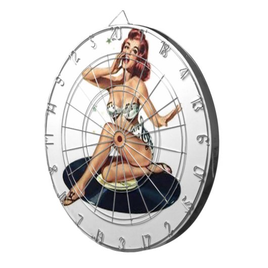 Pin-up-meisje op record dartbord (Voorkant Rechts)