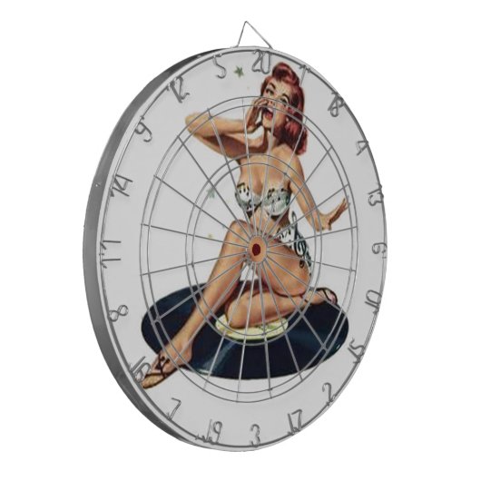 Pin-up-meisje op record dartbord (Voorkant Links)