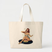 Pin-up-meisje op record grote tote bag (Voorkant)