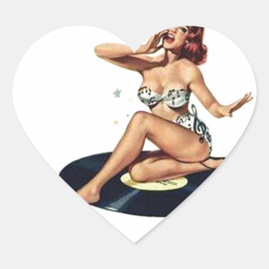 Pin-up-meisje op record hart sticker (Voorkant)