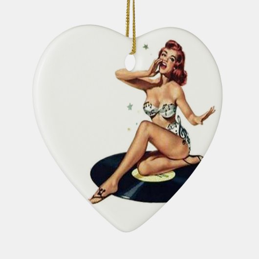Pin-up-meisje op record keramisch ornament (Rechts)