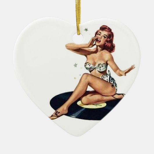 Pin-up-meisje op record keramisch ornament (Voorkant)