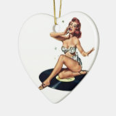 Pin-up-meisje op record keramisch ornament (Links)