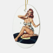 Pin-up-meisje op record keramisch ornament (Links)
