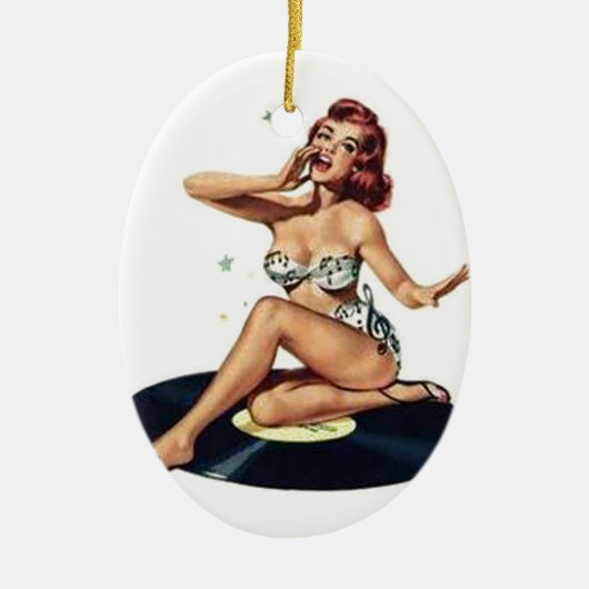 Pin-up-meisje op record keramisch ornament (Voorkant)