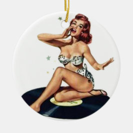 Pin-up-meisje op record keramisch ornament