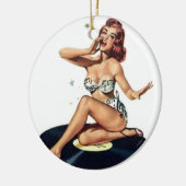 Pin-up-meisje op record keramisch ornament (Links)