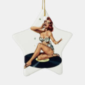 Pin-up-meisje op record keramisch ornament (Rechts)