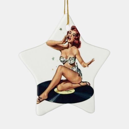 Pin-up-meisje op record keramisch ornament (Rechts)