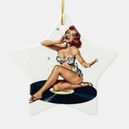 Pin-up-meisje op record keramisch ornament