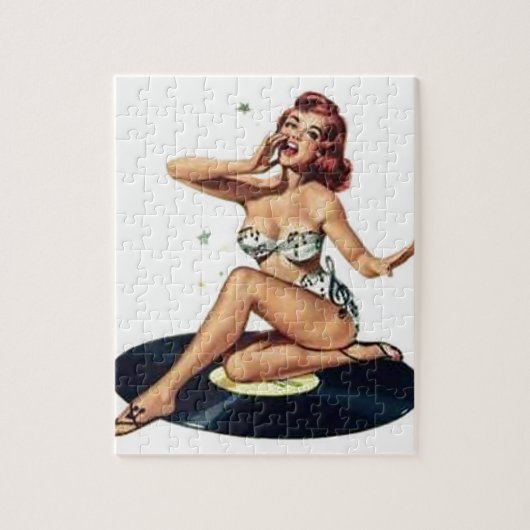 Pin-up-meisje op record legpuzzel (Verticaal)