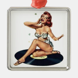 Pin-up-meisje op record metalen ornament